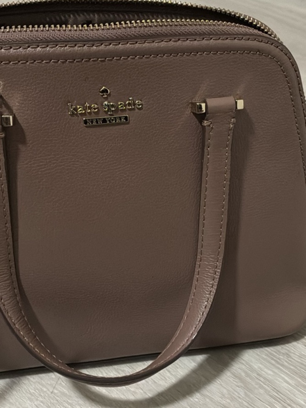 kate spade mauve leather satchel with gold hardware